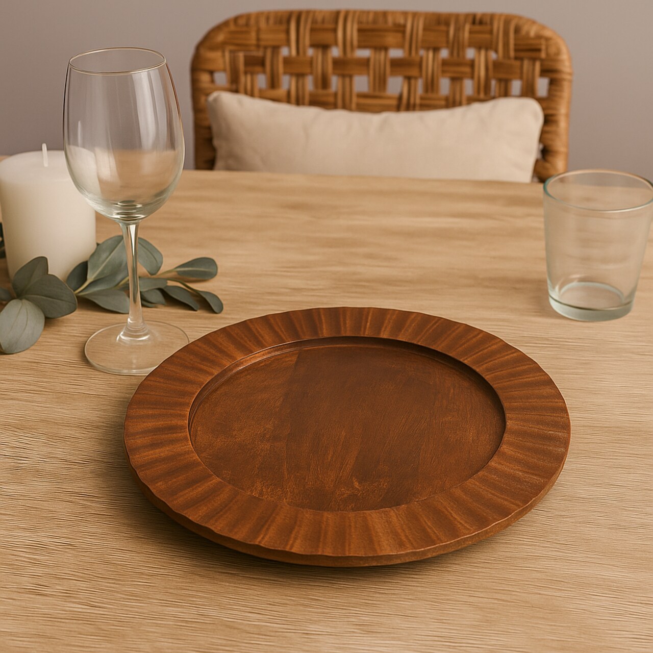 Handcrafted Natural Wood Charger Plate – Eco-Friendly Rustic 13-Inch Dinnerware Accent